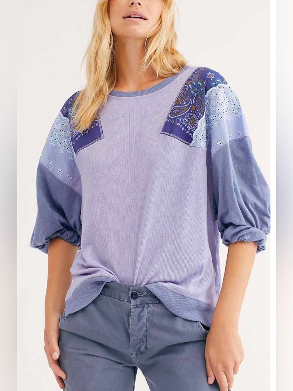 Free People Feelin it Tee Lavender Patchwork